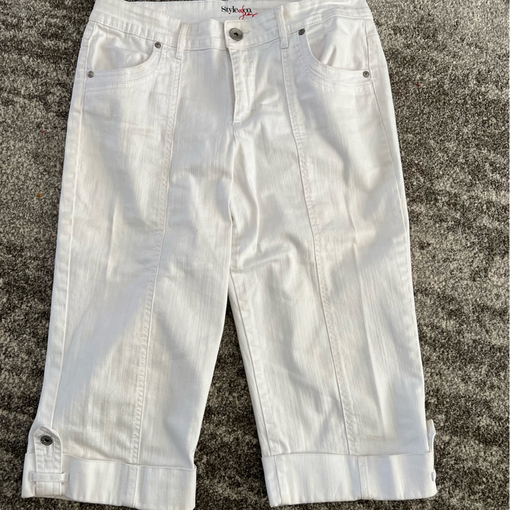 White knee length jeans